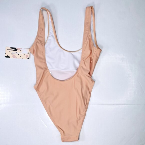 NWT Ravesuits SEND NUDES Womens Nude Low Back Hi Cut One Piece Swimsuit S / M - Picture 5 of 7